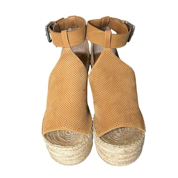 Marc Fisher Annie Camel Leather Platform Espadrille Wedge Sandal‎ Women’s Sz 8.5 - Picture 1 of 10